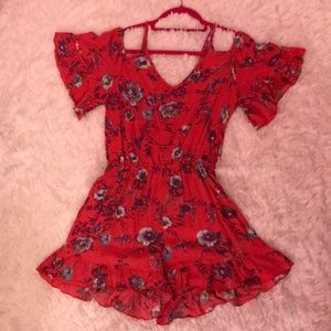 Pink Floral print shorts romper